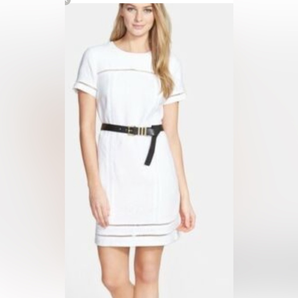 Micheal Kors Ladder Shift Dress 100% Linen Ivory SMALL